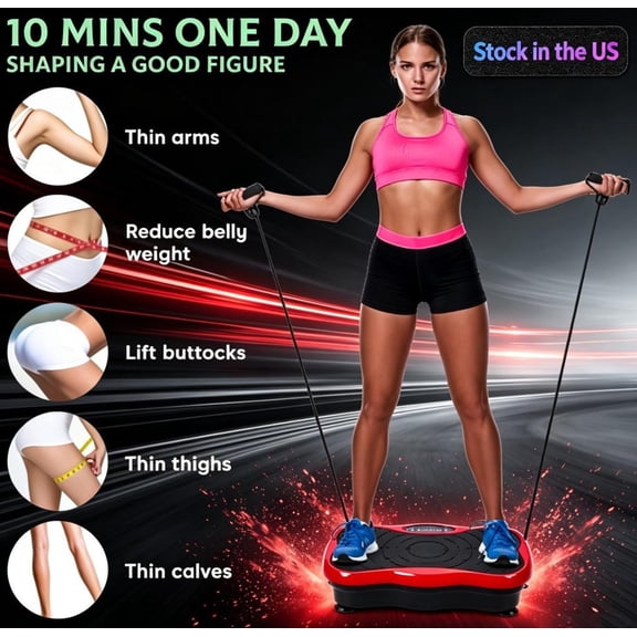 Sioweci Vibration Plate Exercise Machine for Lymphatic Drainage,Vibrating Platform for Whole Body Fitness, Audio, Home Gym Shake Plate with Resistance Bands