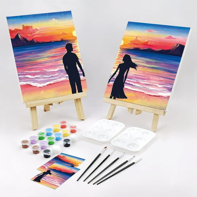 Sip And Paint Kit, Pre Drawn Canvas Couples Paint Party Kit, Paint Art