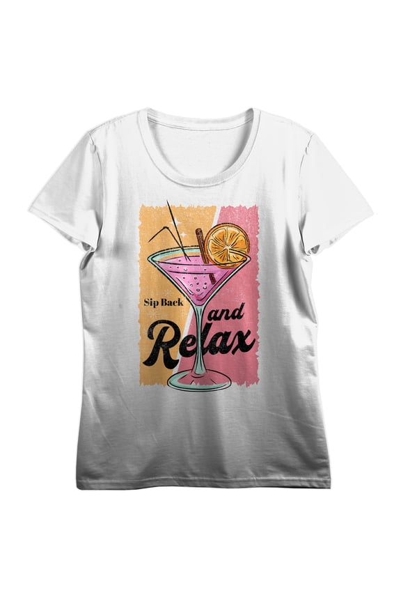 Sip Back And Relax Martini Crew Neck Short Sleeve Women's White T-shirt-3XL