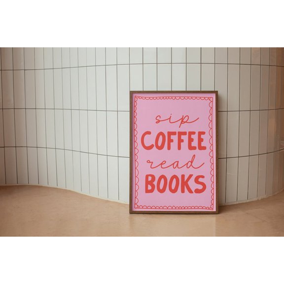Sip Coffee Read Books Print, Retro Pink And Orange Reader Print, Book Lover Print, Readers, Reading Wall Art, Library Wall Art Poster, Unframed Poster Size 8x12 F03.1.15l722