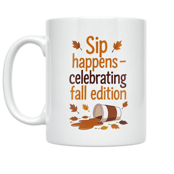 Sip Happens Fall Edition - Autumn Humor Enthusiast - 11 oz Ceramic Coffee Mug