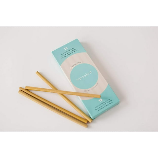 Sip Naked Bamboo Straws, 15Pack with Cleaning Brush EcoFriendly