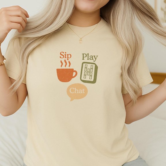 Sip Play Chat Mahjong Night Shirt Gift for Mahjong Player Game Night Tee Social Tile Game