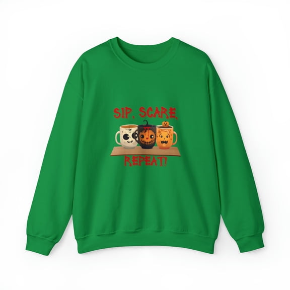 Sip, Scare, Repeat! Coffee Lover Unisex Heavy Blend™ Crewneck Sweatshirt