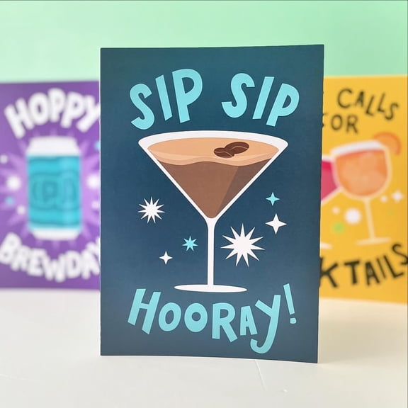 Sip Sip Hooray Cocktail Card  Fun Greeting Card for Celebration  Blank Inside with Envelope  Perfect for Birthdays, Cheers, and Special Occasions