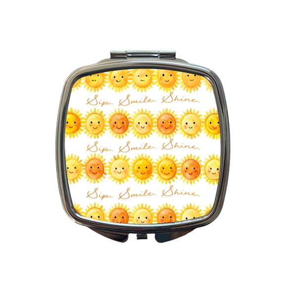 Sip Smile Shine Smiling Suns Inspirational Travel Makeup Handbag Purse Small Pocket Compact Mirror