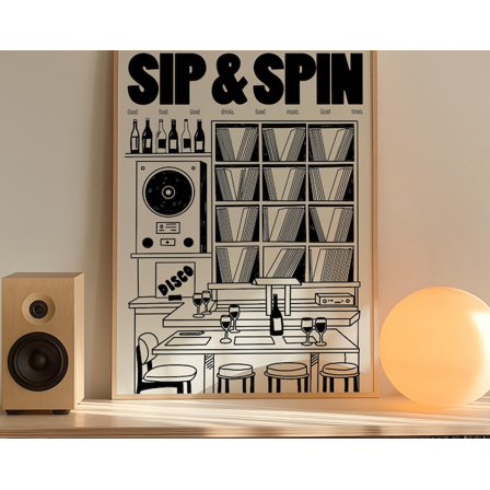 Sip Spin Listening Bar Wall Art Print, Unframed Paper Poster 8x10in