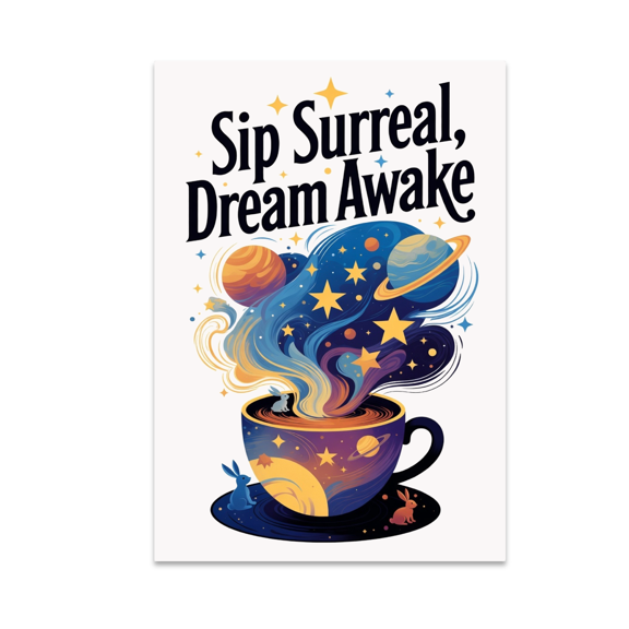 Sip Surreal Dream Awake Coffee Art - Coffee Enthusiast - 13x19 Poster Print