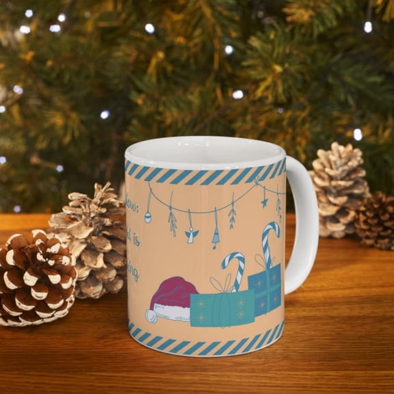 Sip it ow Cistmas Coffee Mug Santa Hat Design.