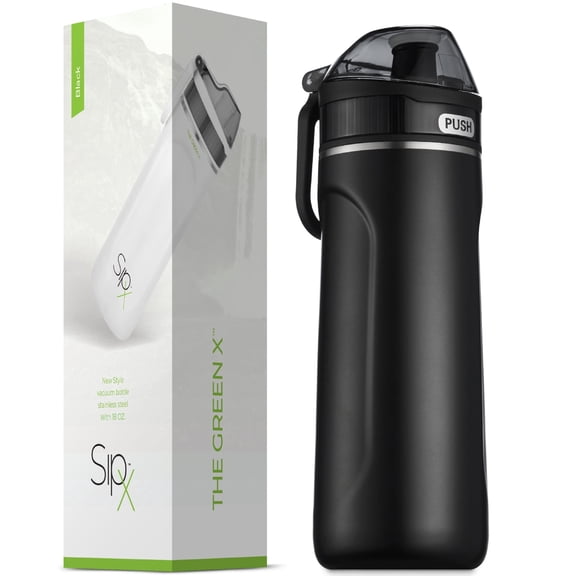 SipX™ 18 oz Premium Stainless Steel Water Bottle with Straw Lid – Triple Insulated, Leakproof, BPA-Free – Slim, Black