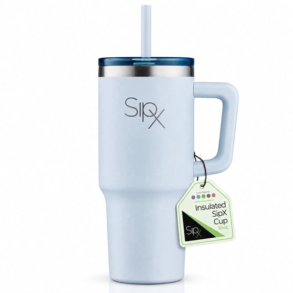 SipX™ 30 oz Insulated Tumbler with Handle & Straw – Vacuum Insulated Stainless Steel, Leakproof, Blue