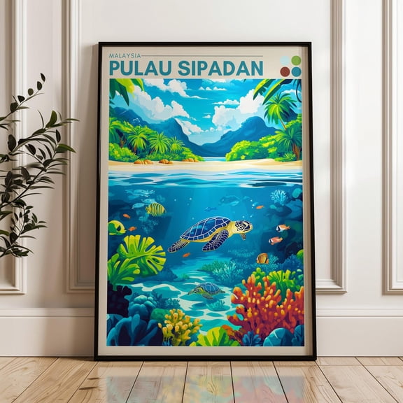 Sipadan Travel Poster - Malaysia Wall Art Print, Illustration Poster, Island Artwork, Home & Office Decor, Gift Idea, Sabah Travel Print Wall Art, Modern Wall Decor, 12x18 UNFRAMED
