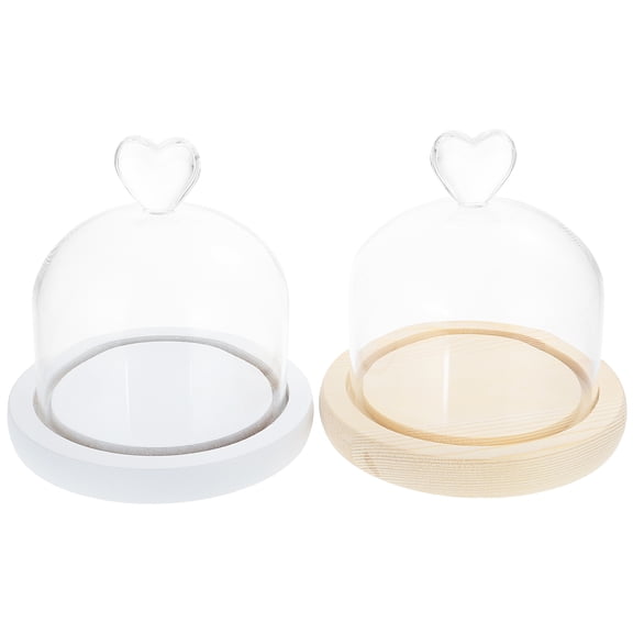 Sipeihong 2 Glass Dome Cloches with Rustic Wood Base for Display