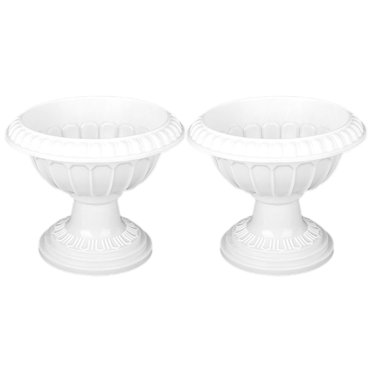 GDFStudio Roman Style Lightweight Concrete Garden Planter Urn - 20.25" H, White, Outdoor