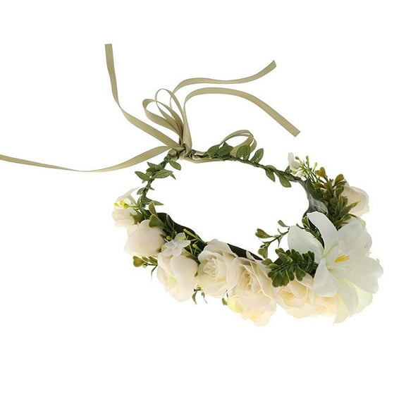 Sipeihong Flower Wreath Headband Crown Floral Garland Bohemia for Festival Wedding (Beige)