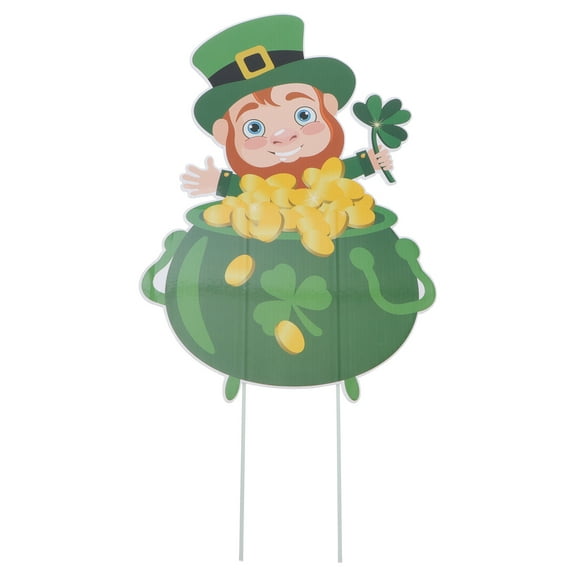Sipeihong St. Patrick's Day Lawn Decor with Stakes - Large Shamrock Leprechaun Sign