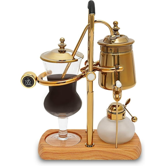Siphon Coffee Maker, 400ml/13.53oz Borosilicate Glass Vacuum Coffee Maker, Retro Manual Coffee Machine Brewing Equipment for Home, Personal Kitchen, Beverage Store (Gold)
