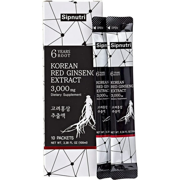 Sipnutri Korean Red Ginseng Extract Liquid Drink 3000mg - Boost Energy, Non-GMO Ginseng Extract for Improved Health Boost Energy, Vitality, Focus, and Immunity 10ml x 10 Packets