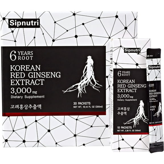 Sipnutri Korean Red Ginseng Extract Liquid Drink 3000mg - Boost Energy, Non-GMO Ginseng Extract for Improved Health Boost Energy, Vitality, Focus, and Immunity 10ml x 30 Packets