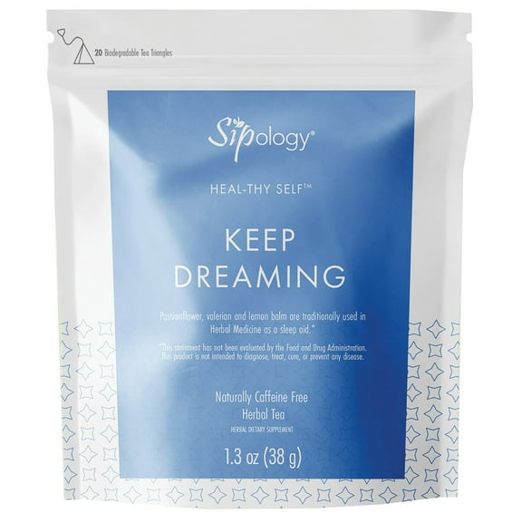 Sipology: Keep Dreaming Sleep Aid - 20 Tea Triangle Packs - Herbal Medicinal Remedy, Passionflower-Valerian-Lemon Balm, Relieve Stress & Restlessness