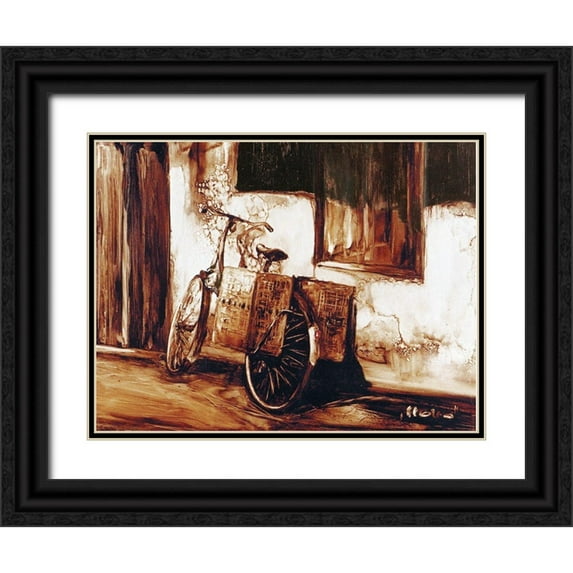 Sipos, Judit 14x12 Black Ornate Wood Framed with Double Matting Museum Art Print Titled - Cottage Bicycle