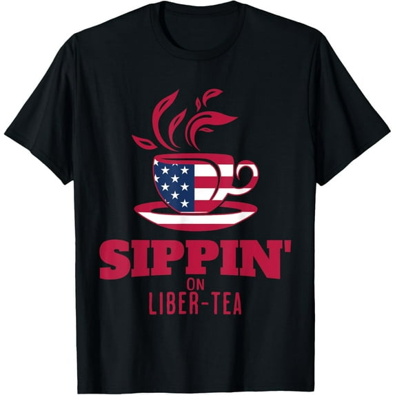 Sippin' On Liber Tea American Flag Funny Holiday Slogans T-Shirt Unisex S-5XL Hot Trending Shirt, Vintage Birthday Gift