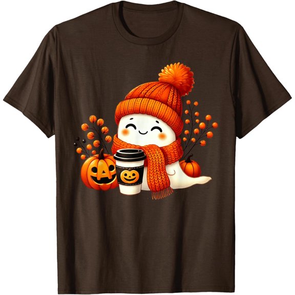 Sippin' in Spooky Style – Cute Ghost with Pumpkin Spice Vibes Tee