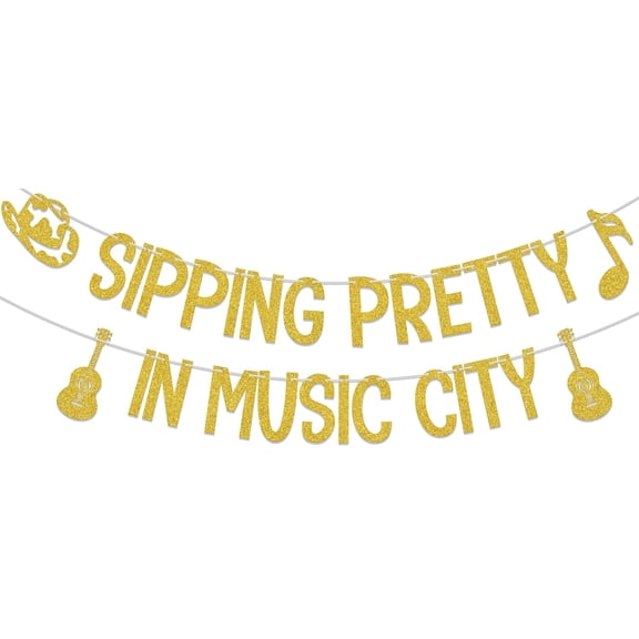 Sipping Pretty in Music City Banner, Western Cowgirl Bachelorette Party Decorations, Funny Nashville Bachelorette Decorations, Man I Feel Like A Bride Bridal Shower Decor Sign Gold Double-Sided