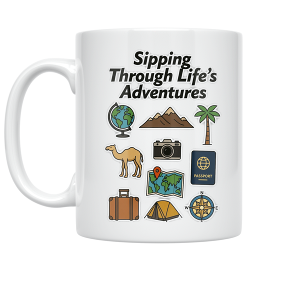 Sipping Through Life's Adventures - Travel Enthusiast - 11 oz Ceramic Coffee Mug