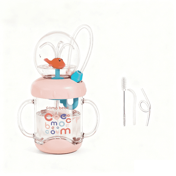 Sippy Cup with Straw Spill Proof Weighted Straw Cup with Handles Whale Squirt Water Cup for Baby Tritan Water Bottle BPA Free Trainer Sippy Cups for 1+ Year Old(7.7oz) Pink