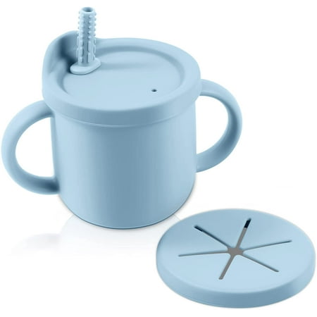 Sippy Cups for Baby 6 months Silicone Baby Straw Cup Spill Proof Toddler Snack Cup with 2 Handles