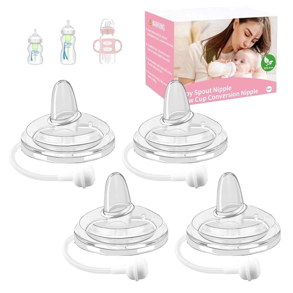 Gufastore Compatible with Dr. Brown's Wide-Neck Baby Bottles and Sippy Spout Bottles Soft Weighted 100% Food-Grade Silicone Sippy Nipple, BPA-Free, 6m+, 4 Pack