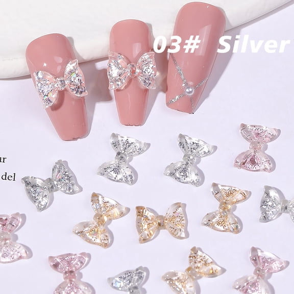 Siquannn Flash Transparent Sticker Nails Design Bow Nail Charms 2mm Rhinestones Glitter Lip Gloss Glitter on Nail Tips Glitter Jar on Nail Stickers Designer Decals for Nails Picking Stone