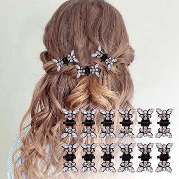Siquannnn 12 Pack Women'S Hair Clip Clips Glitter Teeth Clips Rhinestone Hair Clips Metal Clips Flower Hair Accessories Butterfly Rhinestone Mini Smal Clips Small Hair Barrettes