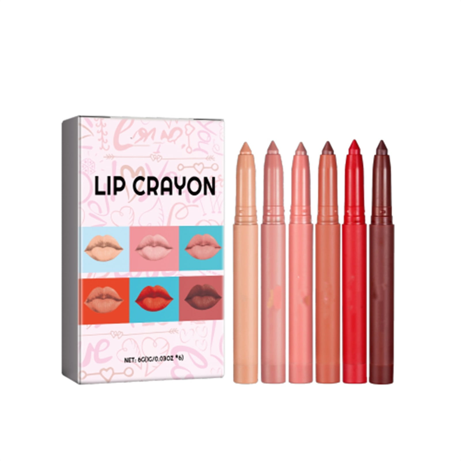 Siquannnn 6pcs Rotating Sharpenable Lipstick Pencils Lasting Wear