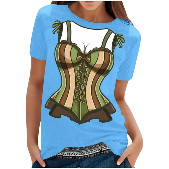 Women Oktoberfest T Shirt Printing Shirts Casual Tops Short Sleeve Slim Shirts Fitness Wedding Top Casual Shirt Tee Festival