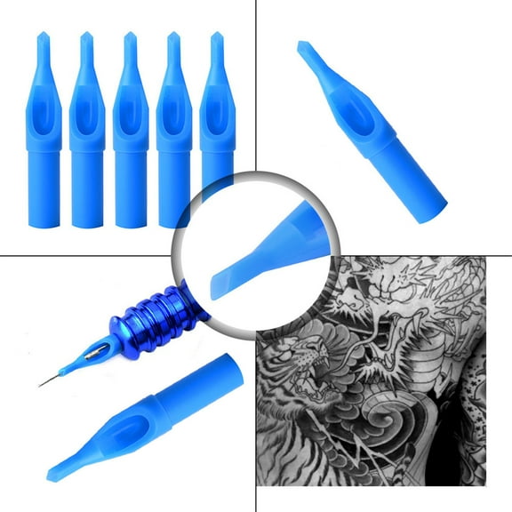 Siquannnn Face Hair Remover Disposable Tattoo Tips For 3/5/7/9/11DT Round Flat Needles 50PC Blue