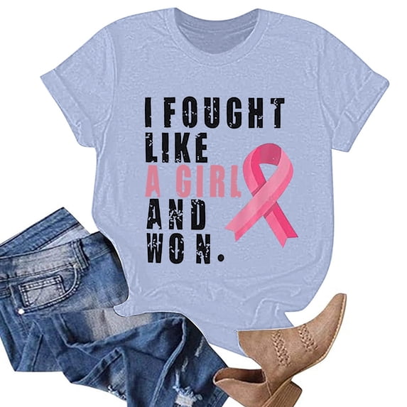 Cancer Shirts For Women Casual Ribbon Graphic Tee Shirts Casual Loose Short Sleeve Awareness Sweatshirt