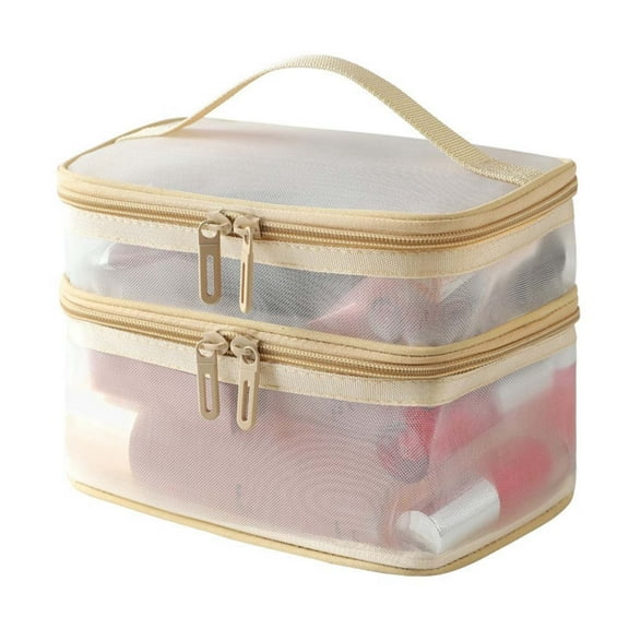 Siquannnn Makeup Caboodle Organizer Double Mesh Makeup Bag Toiletry Bag Women's Portable 2024 New Large Capacity Storage Bag Cosmetic Storage Bag