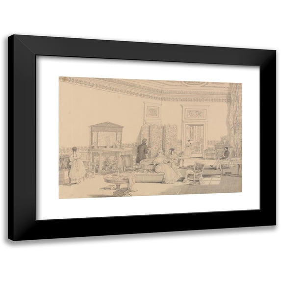Sir Charles D'Oyly 14x11 Black Modern Framed Museum Art Print Titled - Drawing Room, Casino Pecori (1841)