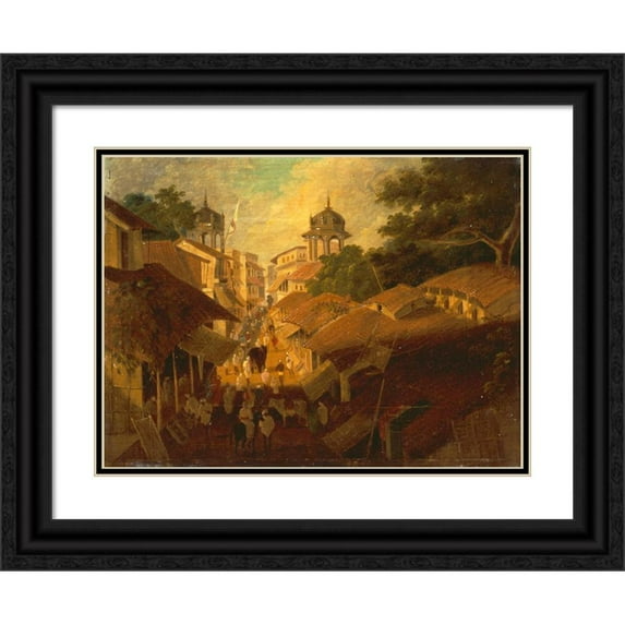 Sir Charles D'Oyly 14x11 Black Ornate Wood Framed Double Matted Museum Art Print Titled: Street in Patna
