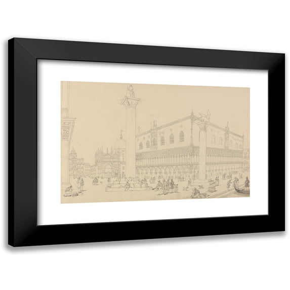 Sir Charles D'Oyly 18x13 Black Modern Framed Museum Art Print Titled - View of the Doge's Palace and Church of St. Mark, Venice (1840)