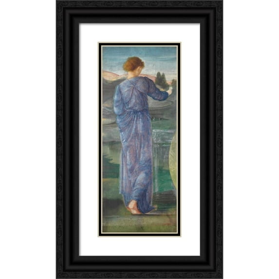 Sir Edward Coley Burne-Jones 10x18 Black Ornate Wood Framed Double Matted Museum Art Print Titled - A Female Figure in a Landscape