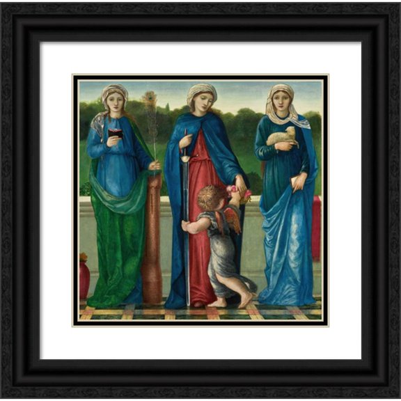 Sir Edward Coley Burne-Jones 12x12 Black Ornate Wood Framed Double Matted Museum Art Print Titled: St Barbara, St Dorothy and St Agnes