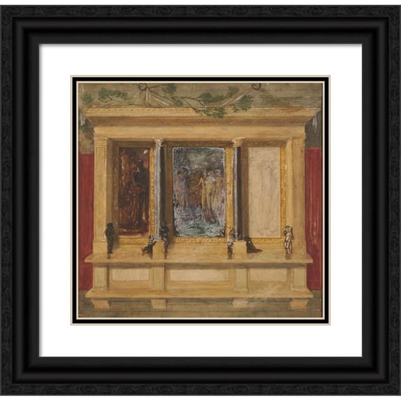 Sir Edward Coley Burne-Jones 12x12 Black Ornate Wood Framed Double Matted Museum Art Print Titled: Troy Triptych - Compositional Study (1870-2)