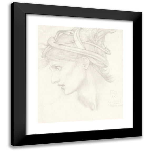 Sir Edward Coley Burne-Jones 12x14 Black Modern Framed Museum Art Print Titled - Head Study of Maria Zambaco for Nimue in ‘The Beguiling of Merlin’ (1870)