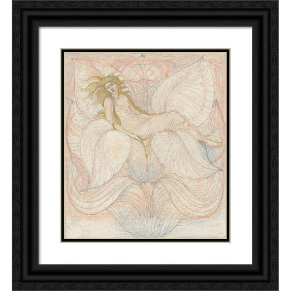 Sir Edward Coley Burne-Jones 12x14 Black Ornate Wood Framed Double Matted Museum Art Print Titled: The Heart of the Lotus (1880)