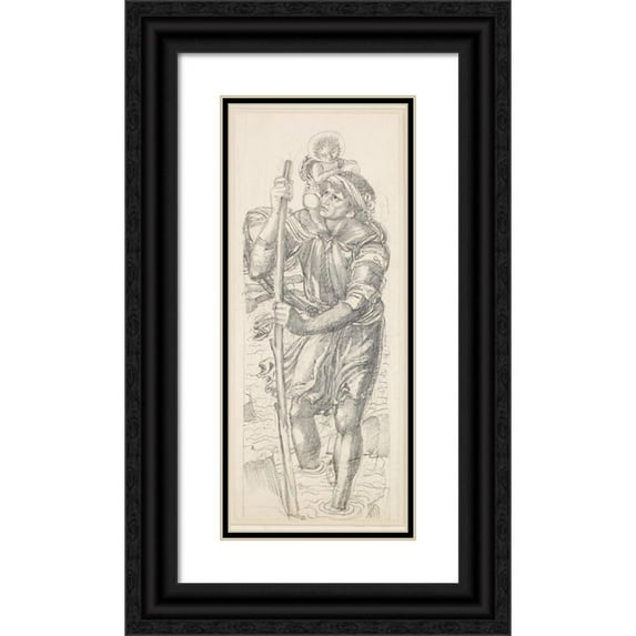Sir Edward Coley Burne-Jones 12x24 Black Ornate Framed Double Matted Museum Art Print Titled: St Christopher and the Infant Christ