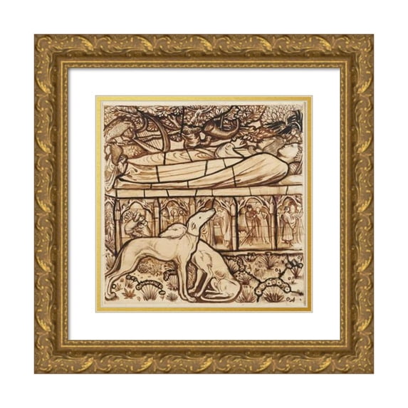 Sir Edward Coley Burne-Jones 15x16 Gold Ornate Wood Frame and Double Matted Museum Art Print Titled - The Tomb of Tristram and Iseult