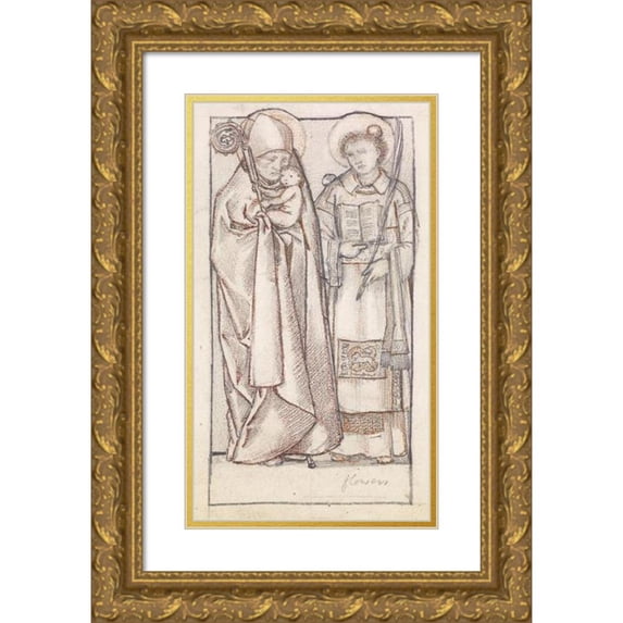 Sir Edward Coley Burne-Jones 15x24 Gold Ornate Framed and Double Matted Museum Art Print Titled - St Nicholas and St Stephen
